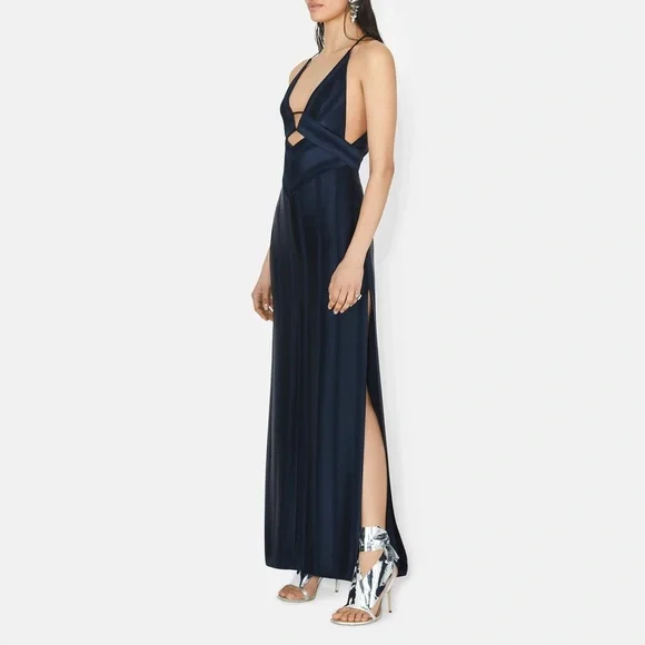 GALVAN London Prism Pinstripe Cutout Thigh-Slit Maxi Dress - Picture 3 of 14